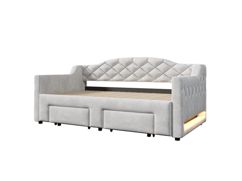  Lit gigogne extensible 90x200 à 180x200 cm avec 2 tiroirs et éclairage led, gris ORFRN8790000321E - Conforama D