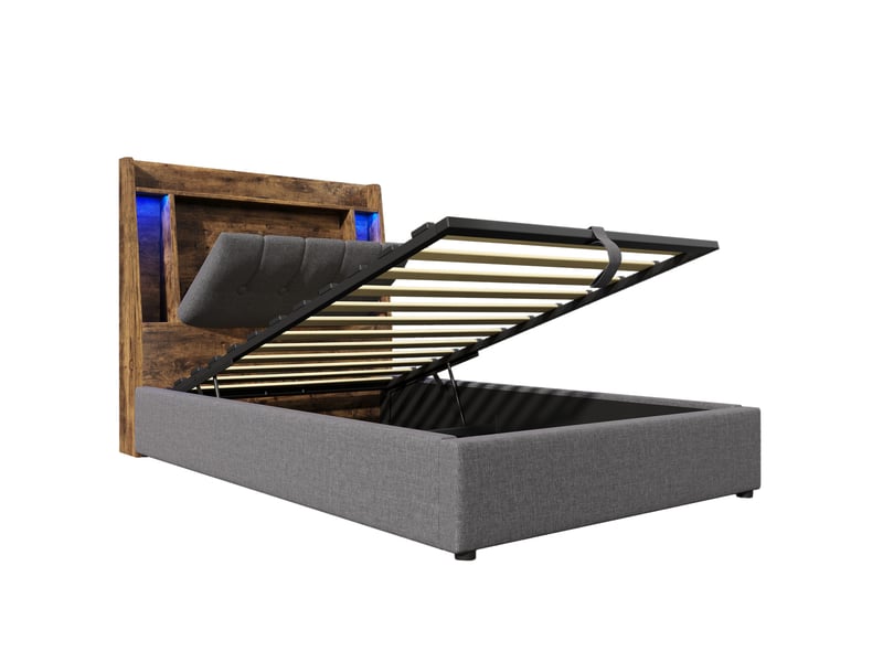  Lit rembourré gris 90x200 cm avec rangement, usb-c et led  - Conforama E