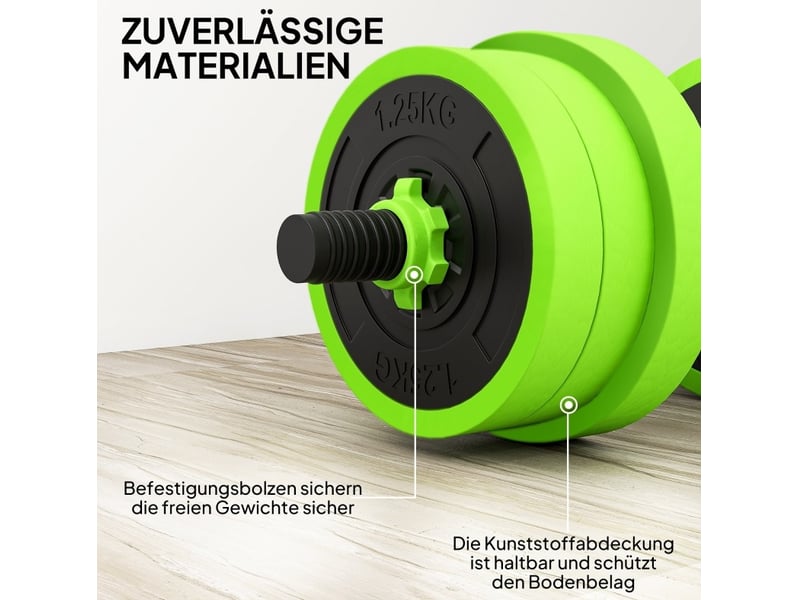  Set d'haltères réglables 4 en 1 20 kg 95x20x20 cm – vert – barre, kettlebell et poignées de pompes  - Conforama E