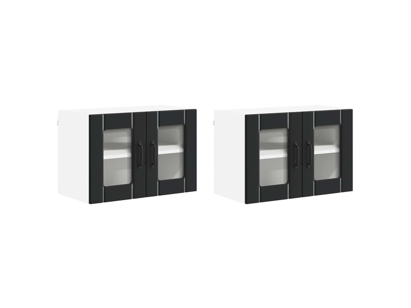 Meuble mural de cuisine, cabinet en verre mural 2 pcs noir bois d'ingénierie shl7466 - Conforama A
