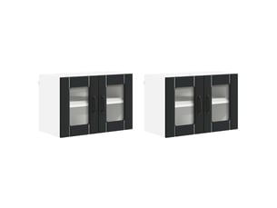 Meuble mural de cuisine, cabinet en verre mural 2 pcs noir bois d'ingénierie shl7466