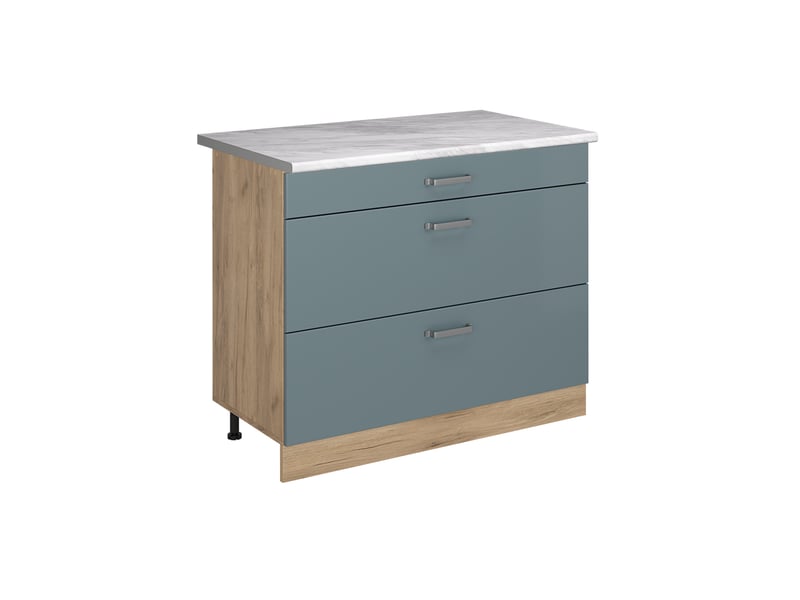  Vicco meuble cuisine, bleu-grischêne doré, 100cm plan de travail marbre  - Conforama A