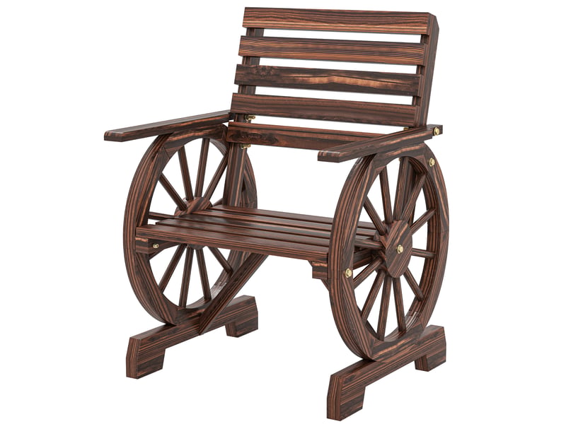  Chaise de jardin en bois à lattes, dossier et accoudoirs inclinés, 66 x 55 x 90 cm, couleur bois brûlé  - Conforama B