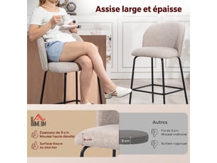 Lot de 2 tabourets de bar, chaises de bar, repose-pieds et dossier, hauteur d'assise 68cm, tissu effet lin, gris clair