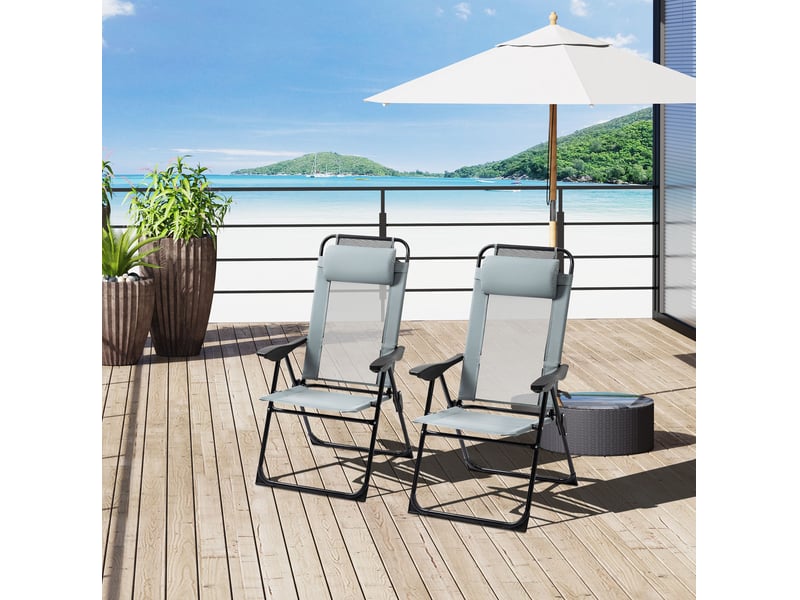  Lot de 2 fauteuils de jardin pliants 62 x 70 x 109 cm – gris – dossier réglable sur 5 positions avec accoudoirs  - Conforama B