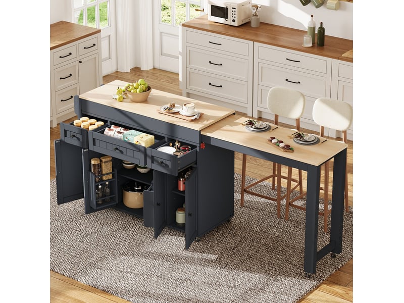  Ilot de cuisine 4 portes 3 tiroirs coloris gris mdf  - Conforama B