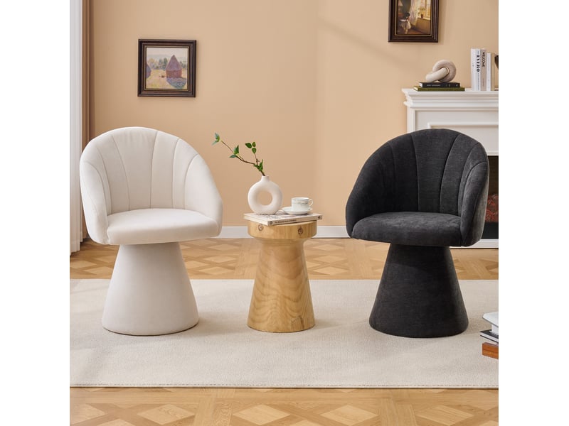  Fauteuil 56x57x80 cm, pivotant 360°, dossier ergonomique, base stable, chaise salle à manger, bois et chenille, gris  - Conforama D