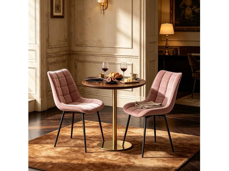 Chaise de salle à manger, lot de 2 avec assise rembourrée, dossier ergonomique et patins antidérapants en velours rose - Conforama D