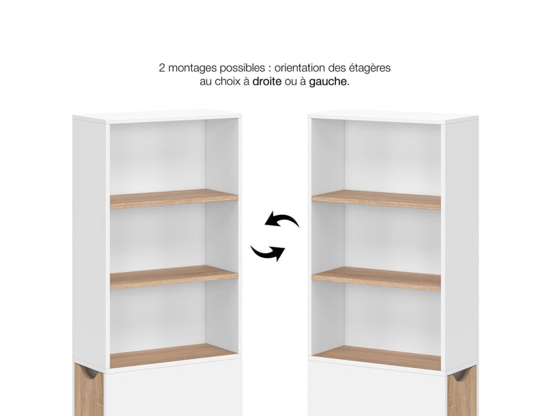 Meuble colonne salle de bain tomi gain de place desserte 2 niveaux avec tiroirs et 3 étagères façon hêtre et blanc  - Conforama E