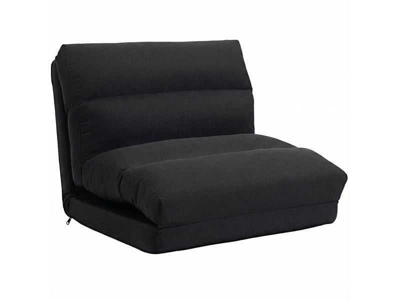 Fauteuil relax convertible au sol avec dossier réglable 5 positions, couchage d'appoint en polyester noir - Conforama A