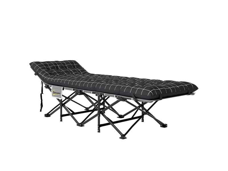  Lit de camp pliant avec matelas, ergonomique, cadre en métal, noir  - Conforama B