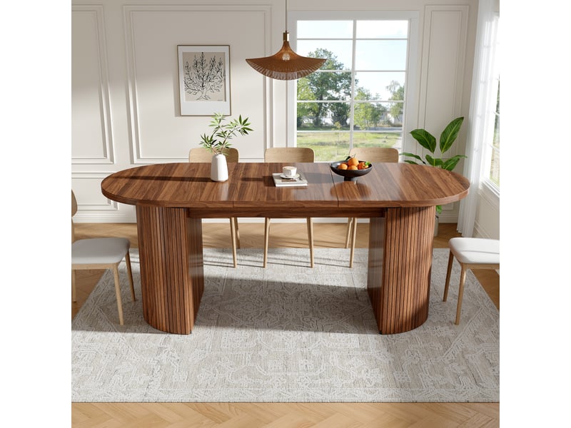  Table de cuisine ovale avec allonge marron - 80x120-160max.cm mdf  - Conforama D