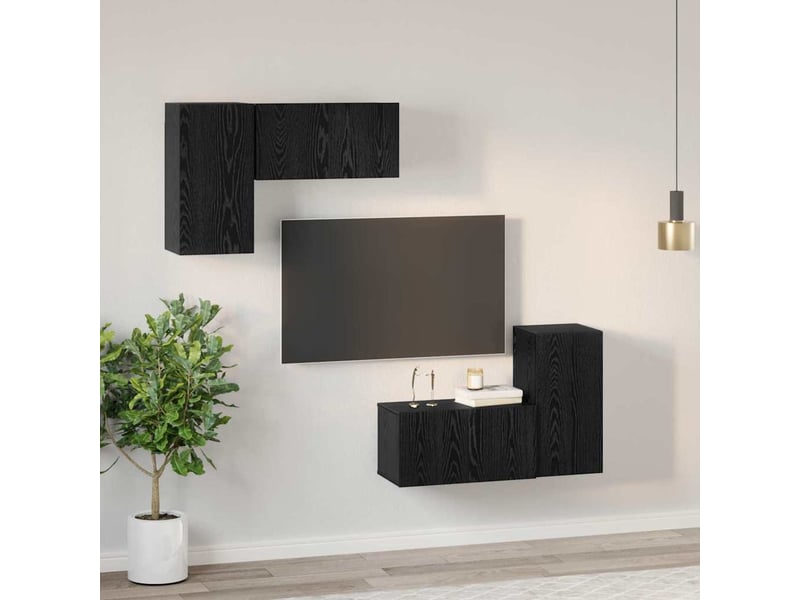  Ensemble meuble tv - banc tv - meuble de rangement 4 pcs chêne noir bois d'ingénierie  - Conforama D