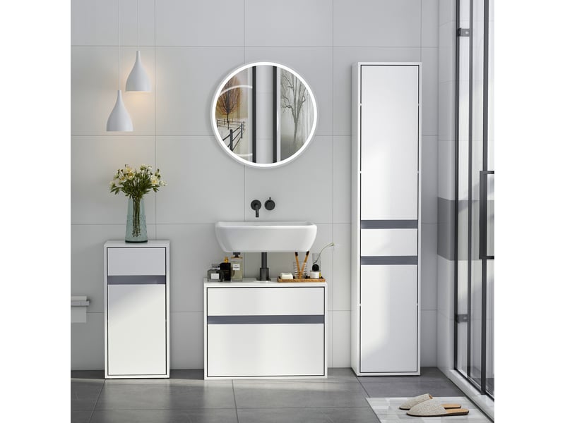  Meuble colonne rangement salle de bain placards 3 style contemporain 2 étagères et tiroir coulissant panneaux particules blanc  - Conforama A