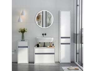 Meuble colonne rangement salle de bain placards 3 style contemporain 2 étagères et tiroir coulissant panneaux particules blanc