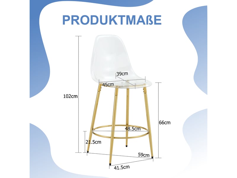 Lot de 2 tabourets de bar transparents - design épuré - pieds dorés - hauteur 102 cm - cuisines ouvertes - Conforama C