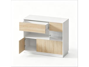 Buffet et enfilade avec niche ouverte et porte en acrylique pour entrée en bois 100×40×80 cm blanc chêne clair