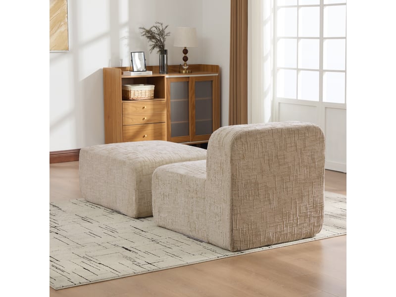  Canapé modulable, canapé de salon, en tissu chenille, kaki clair, mousse haute densité, base antidérapante  - Conforama D