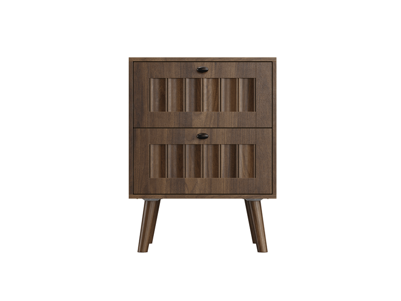  Table de chevet 43,5x40x57,5 cm, 2 tiroirs, design rétros, meuble chambre, style moderne, mdf aggloméré, couleur noyer  - Conforama A
