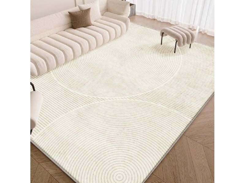 Tapis de salon et chambre en peluche courte haute densité, motifs géométriques, crème, antidérapant, 200x300 cm - Conforama B