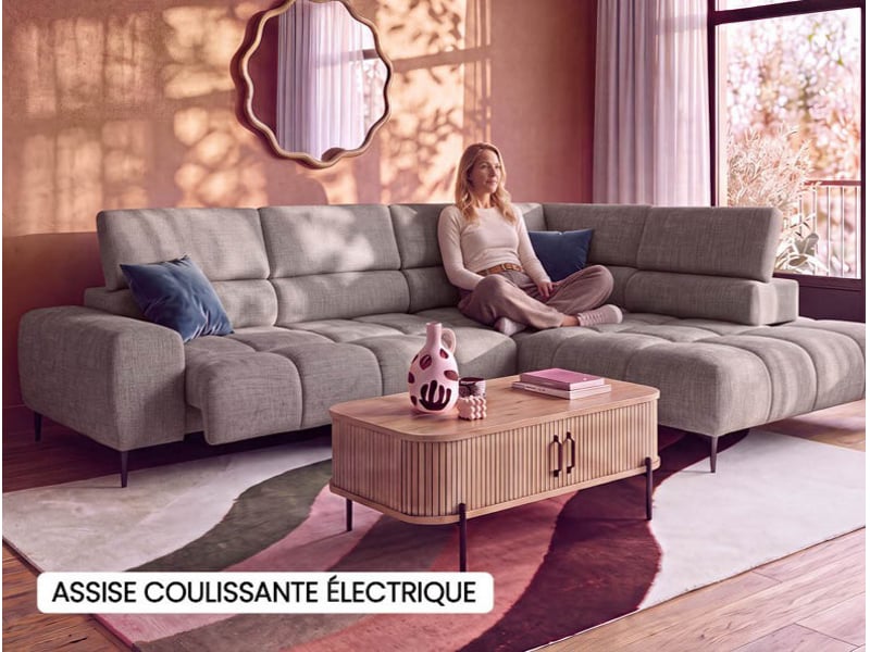 Canapé d'angle beige relax électrique 4 IMPERIA - Conforama F