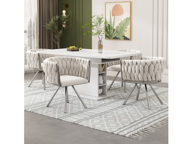  Lot de 4 chaises de salle à manger pivotantes en velours beige et argenté  - Conforama B