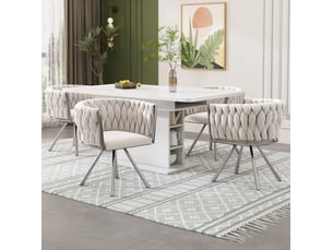 Lot de 4 chaises de salle à manger pivotantes en velours beige et argenté