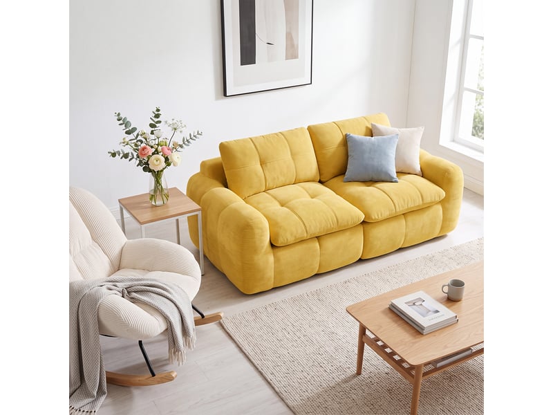  Canapé 2 places, revêtement en tissu chenille, sans assemblage, jaune  - Conforama C