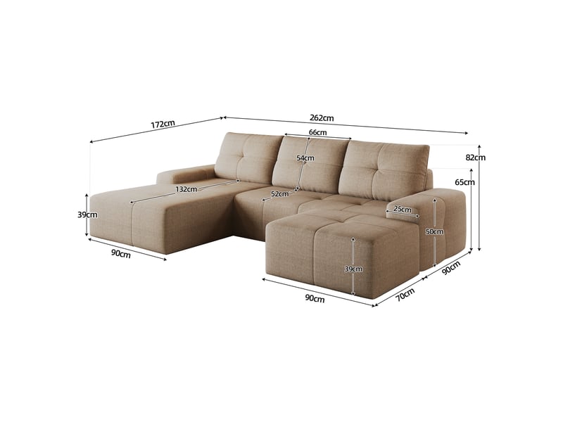 Canapé d'angle 262 cm en l avec méridienne à gauche et pouf, canapé nuage en mousse compressée sous vide pour salon, kaki OPULERANE TRADING LTD - Conforama C