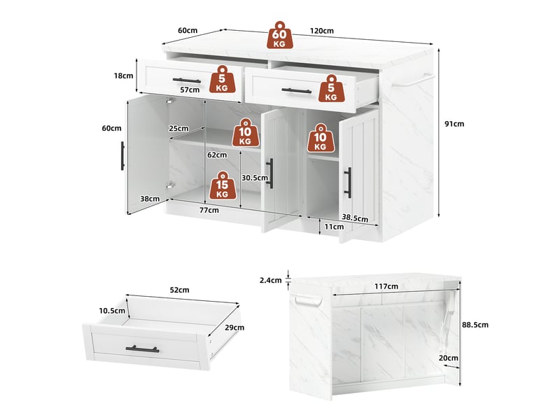  Îlot de cuisine 3 portes 2 tiroirs coloris blanc mdf îlot de cuisine blanc - Conforama C