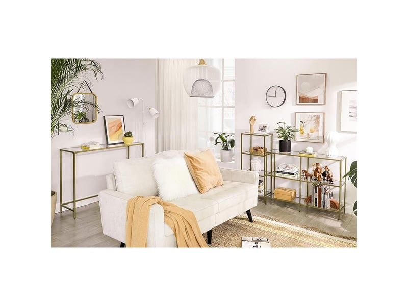 Console de salon moderne dorée avec plateau en verre  - Conforama E