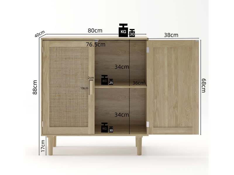  Armoire de rangement 80x40x88 cm, buffet avec 2 portes, meuble de salon et cuisine, mdf naturel, rangement, pratique  - Conforama C