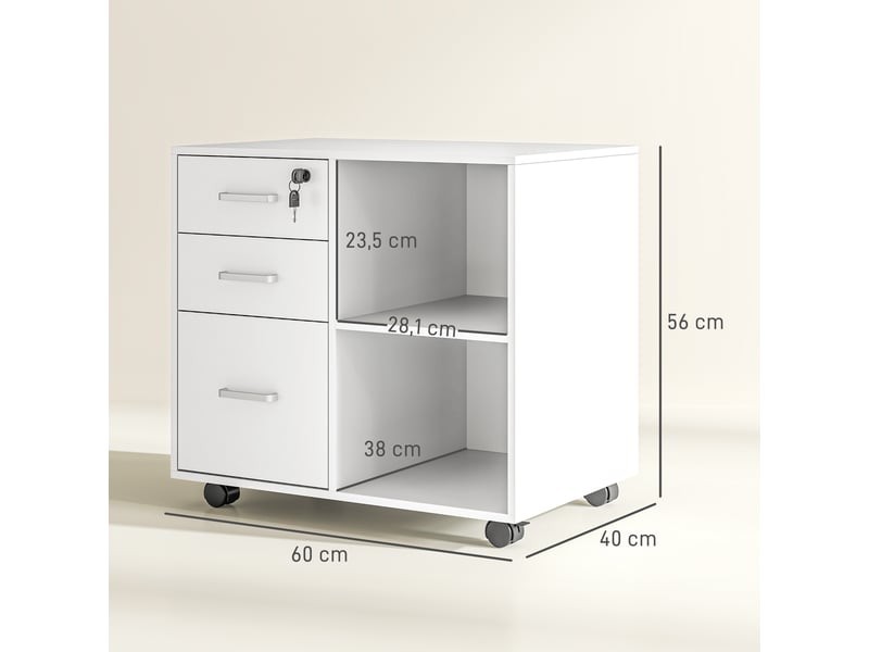  Support d'imprimante à roulettes 3 tiroirs blanc 60 x 40 x 56 cm  - Conforama C