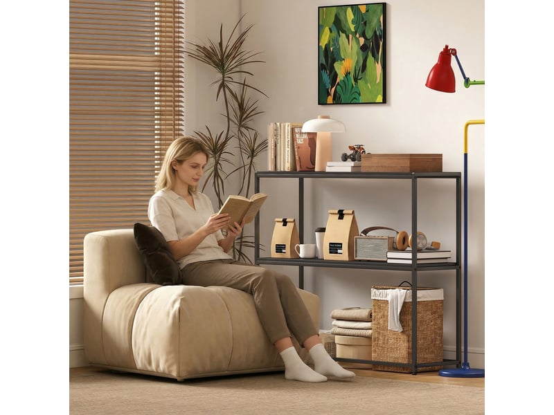  Table console en acier 2 étagères design moderne pour salon entrée couloir noir 100 x 30 x 87 cm  - Conforama W