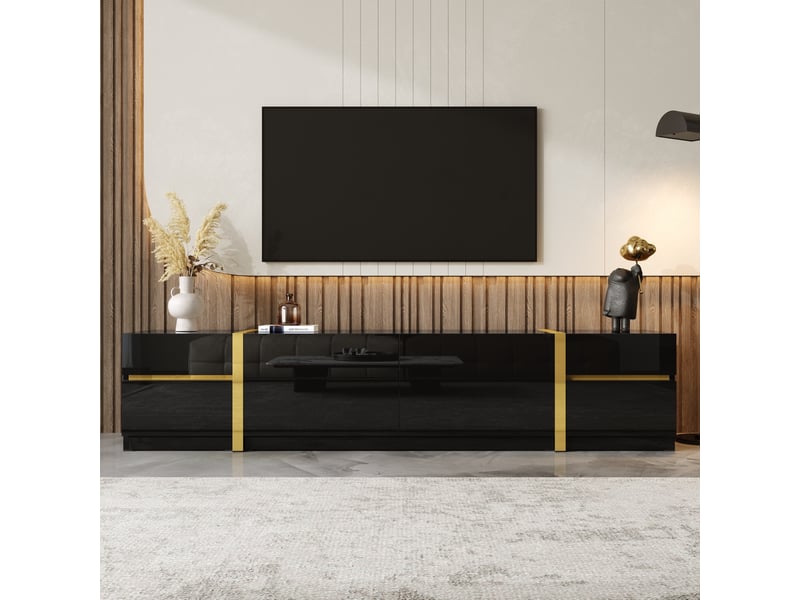 Meuble tv bas 180x40x38 cm avec 4 tiroirs et 2 portes, armoire de rangement, meuble de salon, style moderne, mdf noir  - Conforama R
