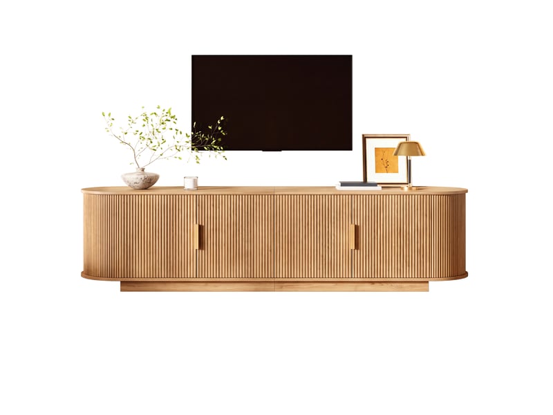  Meuble tv 180x35x50 cm avec 4 portes coloris naturel  - Conforama A