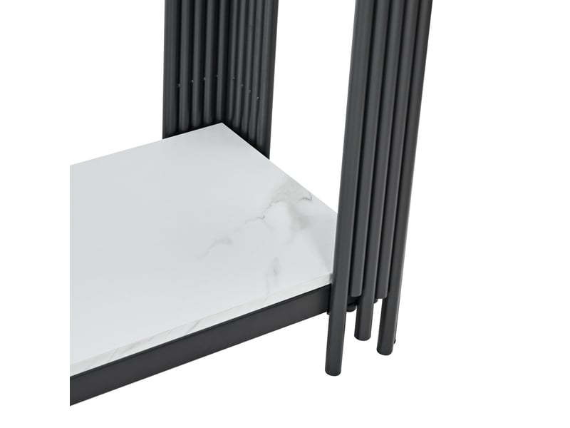  Table console 123.5x33.5x80 cm à 2 niveaux en mdf et métal, aspect marbre blanc, noir et blanc  - Conforama D
