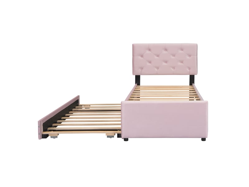 Lit enfant 90x200cm,lit gigogne en velours avec conception des boutons,rose lit enfant rose - Conforama E