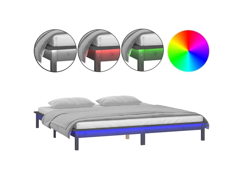  Lit double- lit adulte -  cadre de lit à led sans matelas gris 120x190 cm bois massif  - Conforama A