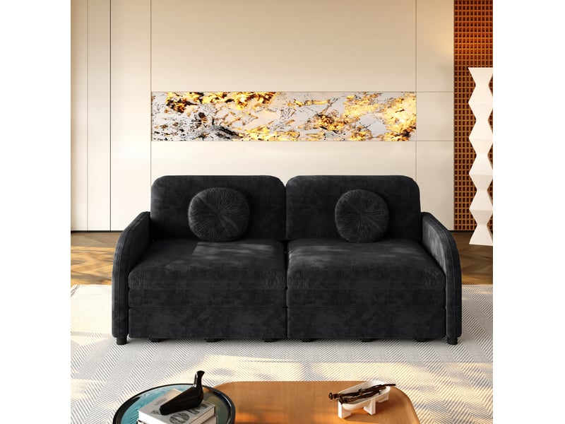  Canapé-lit 2 places modenvie 3 en 1 extensible 166 x 84 x 90 cm chenille noir  - Conforama B