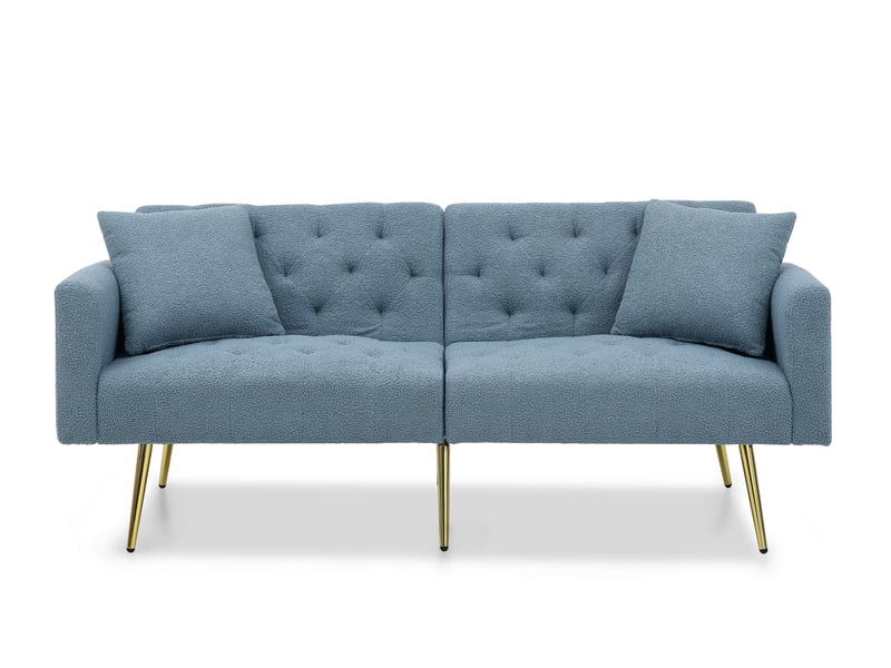  Canapé convertible 2 places avec dossier réglable  - 3 positions, 2 coussins, pieds en métal, tissu teddy bleu  - Conforama A