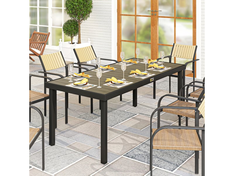  Table de jardin rectangulaire pour 8 personnes en aluminium table de salle à manger extétieur plateau pe à lattes  - Conforama C
