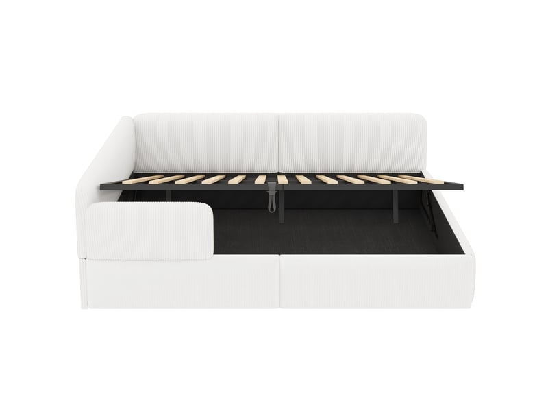  Banquette-lit capitonnée (140 x 200 cm) avec espace de rangement sous le lit et barrières de sécurité latérales, blanche  - Conforama E