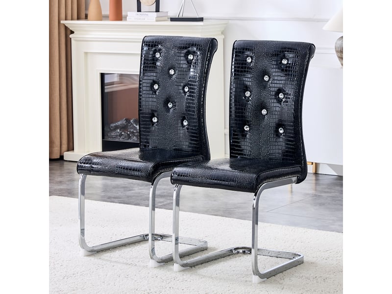 Chaises de salle à manger lot de 2 avec dossier ergonomique - pieds en c métal chromé, pvc noir - Conforama B