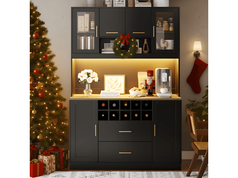  Buffet de cuisine 6 portes 2 tiroirs - 120 cm noir led mdf buffet de cuisine noir - Conforama B