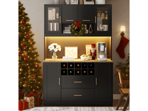 Buffet de cuisine 6 portes 2 tiroirs - 120 cm noir led mdf