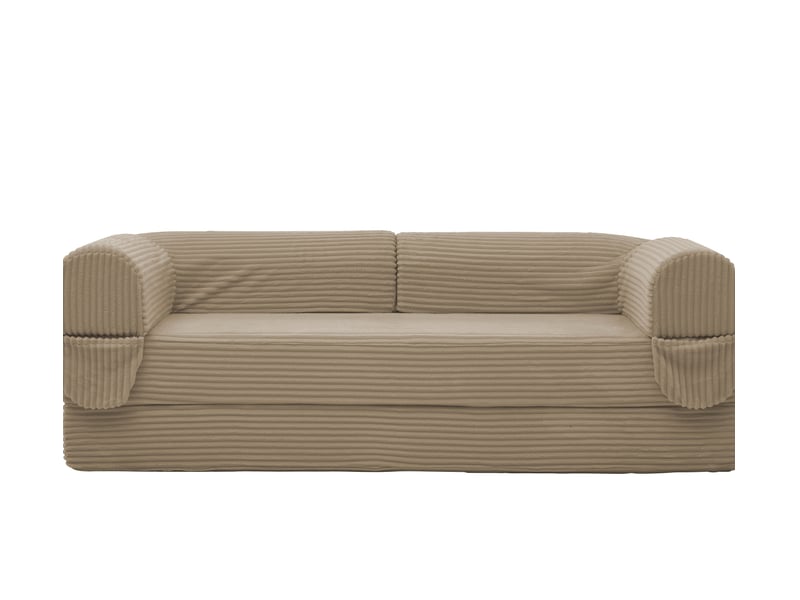  Canapé droit 2 places convertible lit, revêtement côtelé marron, structure stable pour salon moderne et espace réduit  - Conforama A