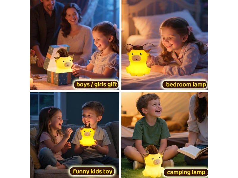  Veilleuse vache highland en silicone, lampe tactile rechargeable, 2 niveaux de lumière chaude, minuterie 20 min  - Conforama E