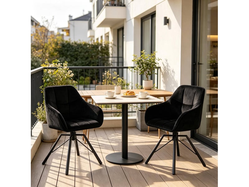  Chaises de salle à manger 2 pièces pivotantes à 360° avec accoudoirs, métal et velours noir  - Conforama D