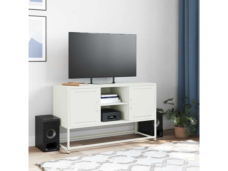  Meuble tv - banc tv - meuble de rangement blanc 100,5x39x60,5 cm acier  - Conforama C